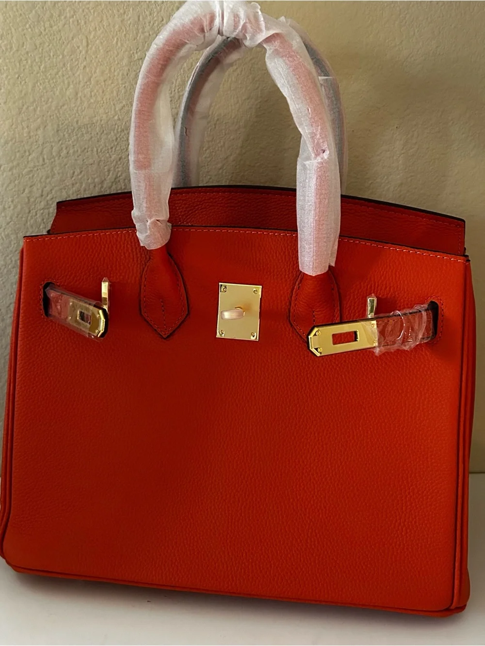 30cm Gold on Orange Top Handle Leather Satchel BK Style